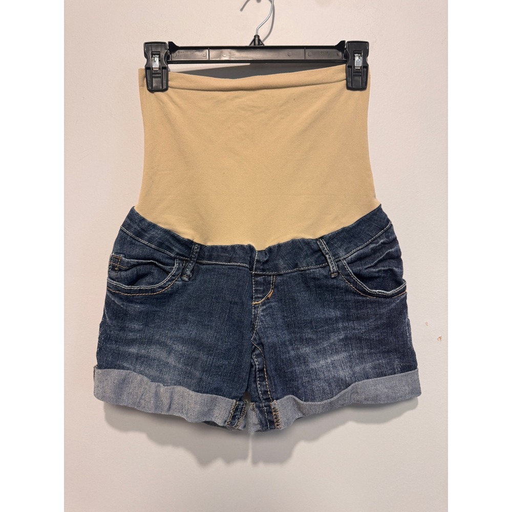 WallFlower Womens Maternity Denim Shorts Dark Wash‎ Full Belly Panel Size S